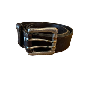 Vintage Old Navy genuine leather brown two prong belt Size Large
